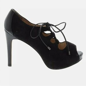 Talbots Erica2 Black Peep-Toe Lace-Up Heels sz.8.5